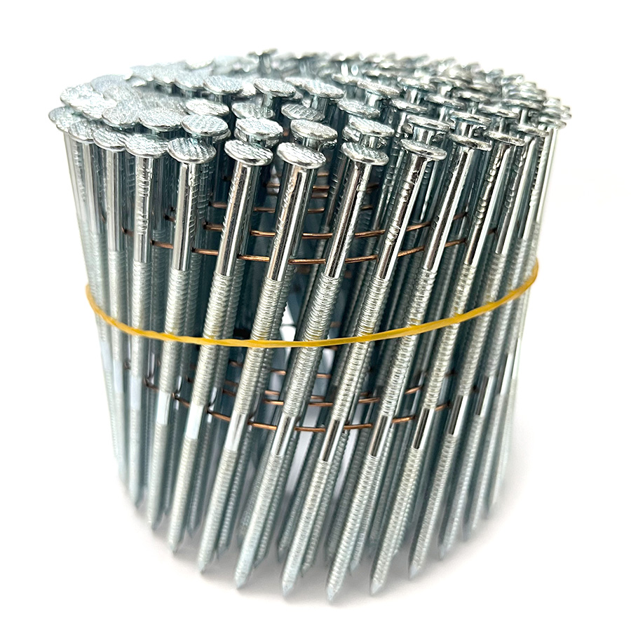15 Degree Electro Galvanized Ring Shank Coil Nails 3-1/2 Inch X 0.122 Inch