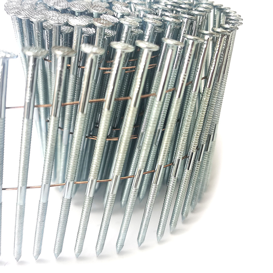 15 Degree Electro Galvanized Ring Shank Coil Nails 3-1/2 Inch X 0.122 Inch