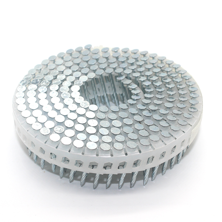 Chiodi a spirale in plastica elettrozincata da 15 gradi con gambo per vite 1,83x25 mm 